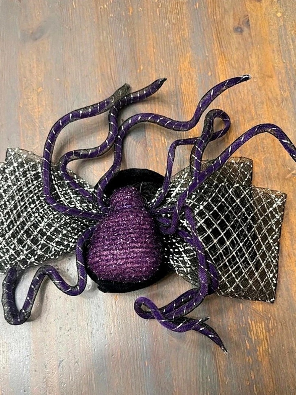 Plaid Black & Purple Spider Fascinator Hair Bow Like New